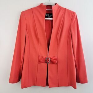 YM Studio New York Coral Satin Rhinestone Buckle Long Blazer Jacket ~ Size 8